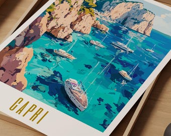 XCPORA Capri Italie Affiche de Voyage Paysage Mur Art Capri Italie Voyages Impressions Capri Italie Toile Peinture pour Home Wall Decor Image 50x70cm Pas de Cadre
