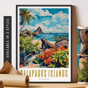 Galapagos Islands Art Print Colorful City Wall Art Galapagos Ecuador Travel Print Souvenir Art Tropical Decor Unframed Poster Printable Art