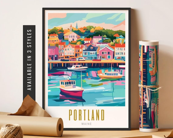 Portland Maine Art Print Travel City Art Portland Maine Skyline Wall Art Unframed Poster Trendy Destination City Art Printable Wall Decor