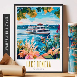 Lake Geneva Wisconsin Print Travel Destination City Art Lake Geneva WI Art Print Unframed Poster Trendy City Travel Art Printable Wall Decor