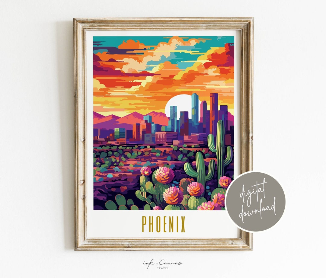 Phoenix Wall Art Arizona Artwork Desert Art Skyline Print Maximalist