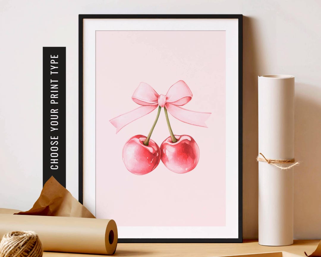 Coquette Cherry Poster Pink Nursery Print Pink Bow Coquette Art ...