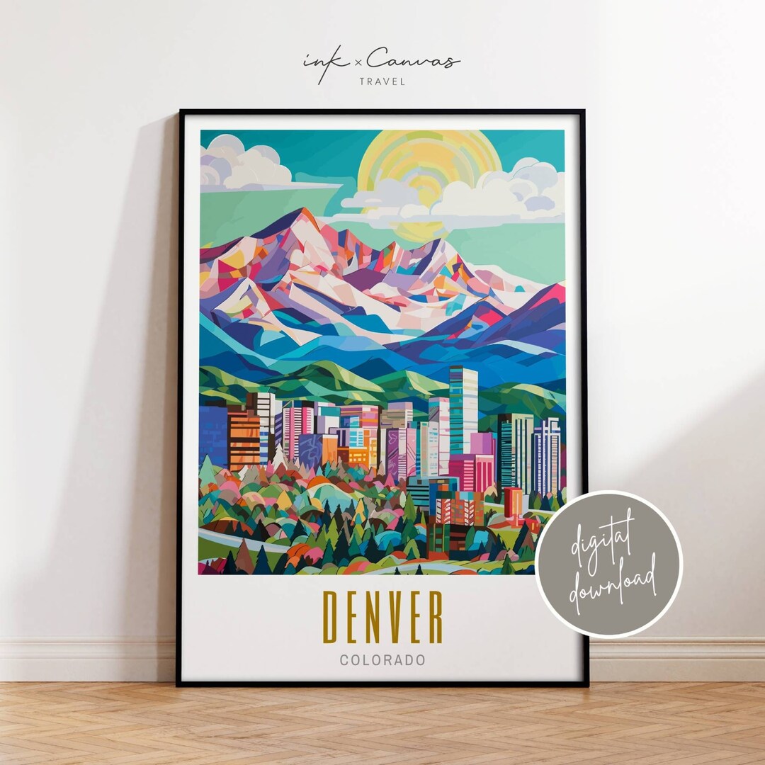Denver Travel Poster Colorado Print Retro US Cities Prints Denver Art