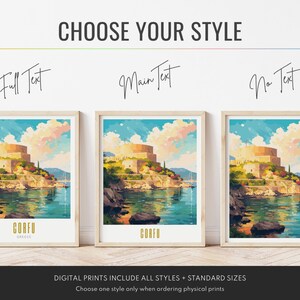 corfu poster, corfu print, corfu greece poster, corfu skyline wall art, modern travel poster, retro travel print, eu city print, eu cities prints, vibrant wall art, landscape and scenery, architecture  art, travel art, travel poster art