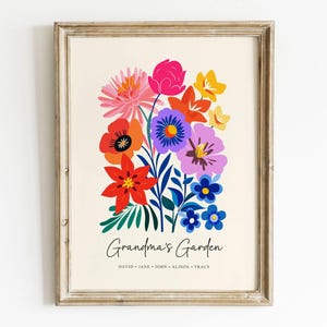 Impresión de flores de nacimiento personalizadas, regalo personalizado para el Día de la Madre para mamá, lindo arte floral imprimible para el mes de nacimiento, impresión de ramo familiar del jardín de la abuela