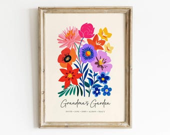 Benutzerdefinierte Geburtstags-Blumen-Druck Personalisiertes Jahrestagsgeschenk für Frau Süßer Geburts-Monats-Blumen-Kunst-druckbarer Großmutters Garten-Familien-Blumenstrauß-Druck