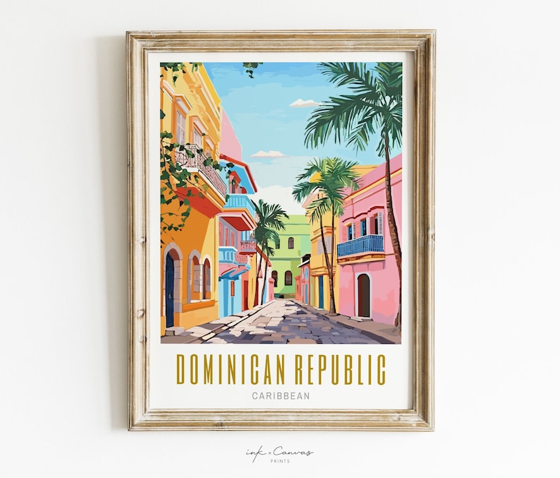 dominican republic poster, dominican republic print, dominican republic art print, modern travel poster, retro travel print, city print, cities prints, vibrant wall art, landscape and scenery, destination poster, travel art, travel poster art