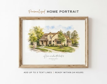 Custom Home Portrait | Personalized House Print | Our First Home Sign | Horizontal Watercolor Art | Modern Home Decor (Digital or Unframed)
