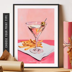 Dirty Martini Fries Wall Art Bar Cart Decor Coquette Wall Art Cocktail Bar Decor Vintage Oil Painting Martini Print Retro Eclectic Wall Art