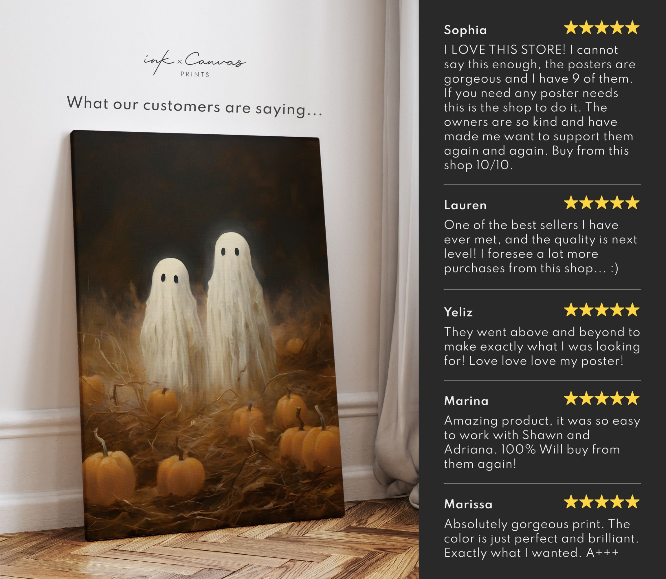 Halloween Wall Art Cute Ghosts Print Vintage Halloween Decor Pumpkin ...