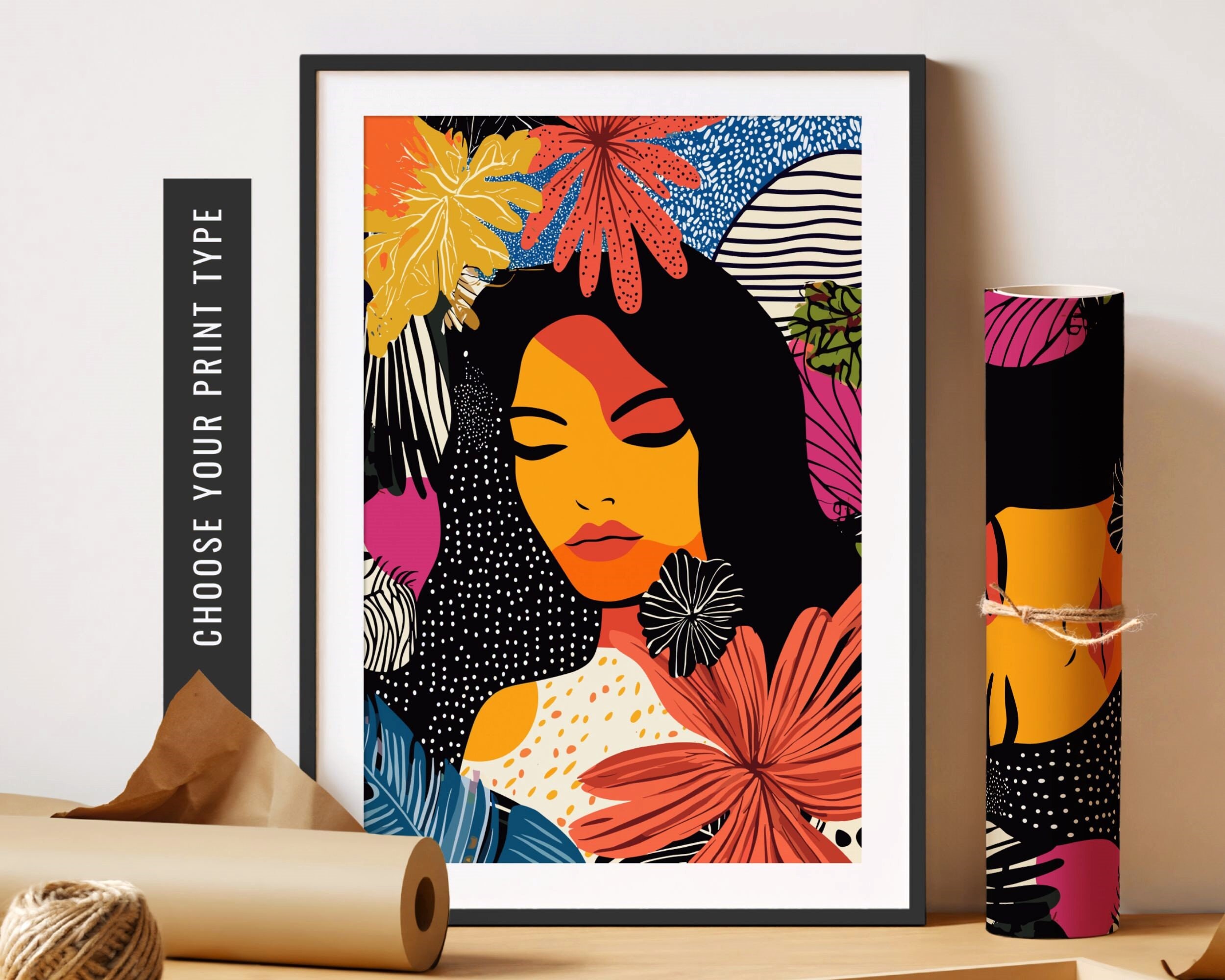 Latina Art Print Retro Woman Wall Art Boho Abstract Print