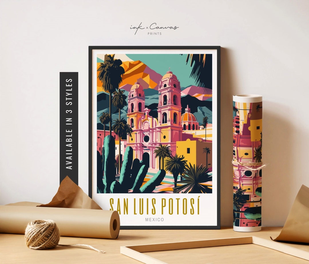 San Luis Potosi Art Mexico Wall Art Retro Mexican Art Latino City Print