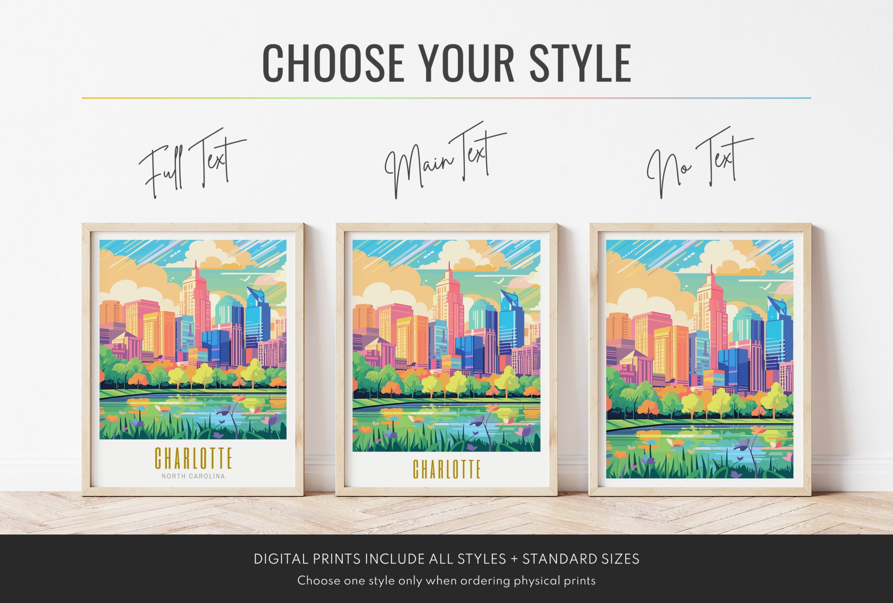 Charlotte NC Wall Art Charlotte Skyline Art Charlotte North