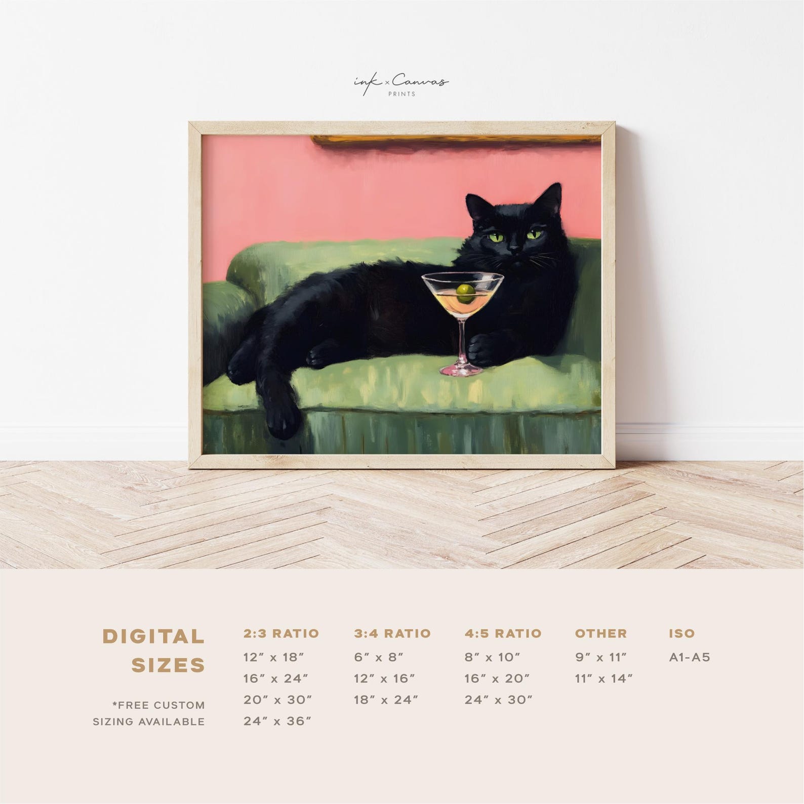 Black Cat Martini Wall Art Bar Cart Decor Cocktail Art Bar Decor ...