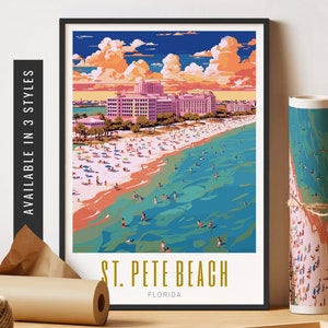 Impression d'art de St. Pete Beach en Floride, affiche de St Pete Beach en Floride, art mural paysage de plage, impression de ville rétro des États-Unis, affiche sans cadre, art de voyage imprimable