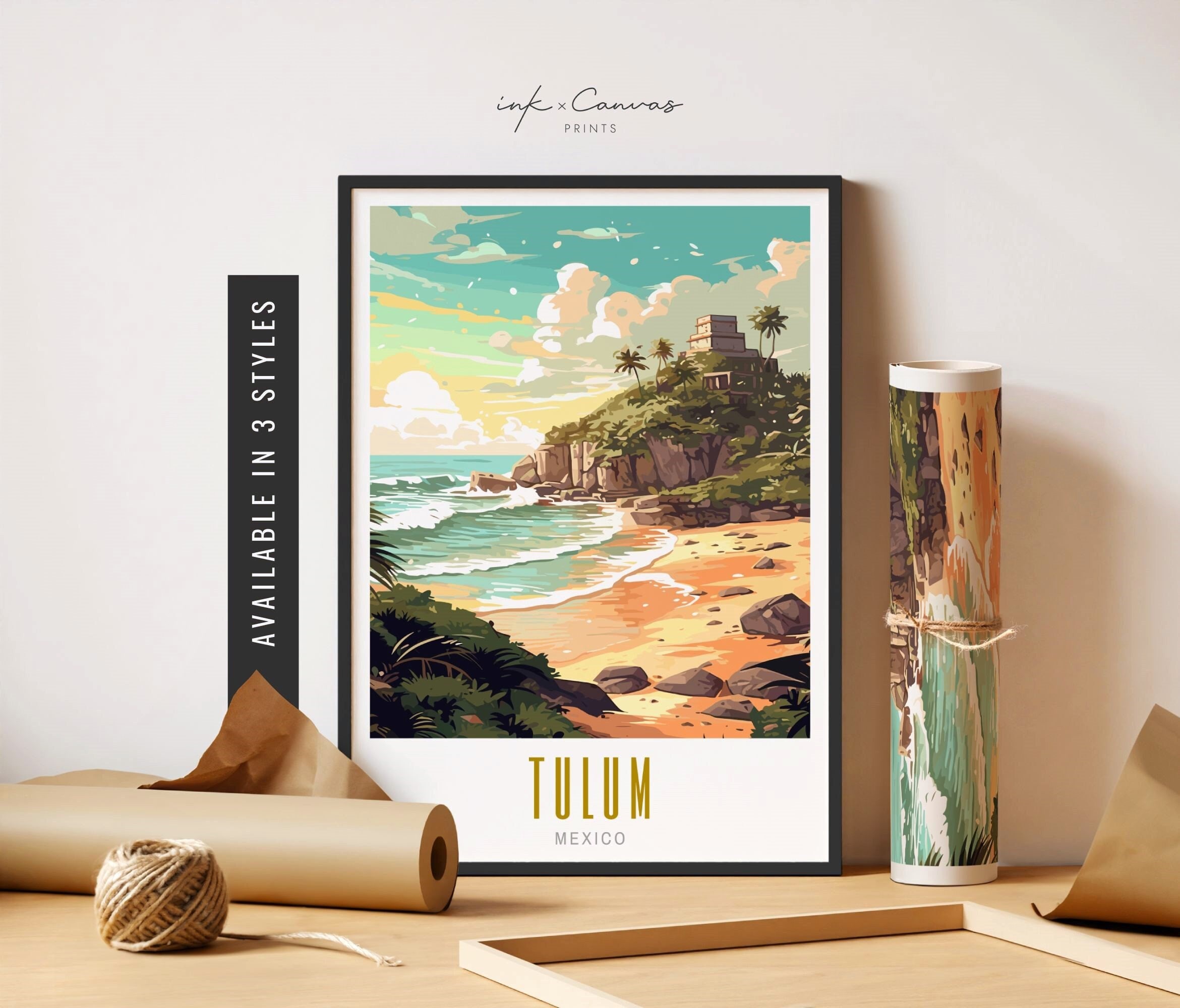 Tulum Print Mexico Wall Art Mayan Ruins Tulum Poster Beach Prints Tulum Decor Retro Destination Prints Unframed Poster Travel Art Printable