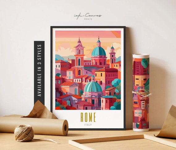 Retro Rome Travel Poster Rome Italy Print Ancient Rome Poster Vintage Rome Wall Art City Print Rome Unframed Poster Travel Art Printable Art