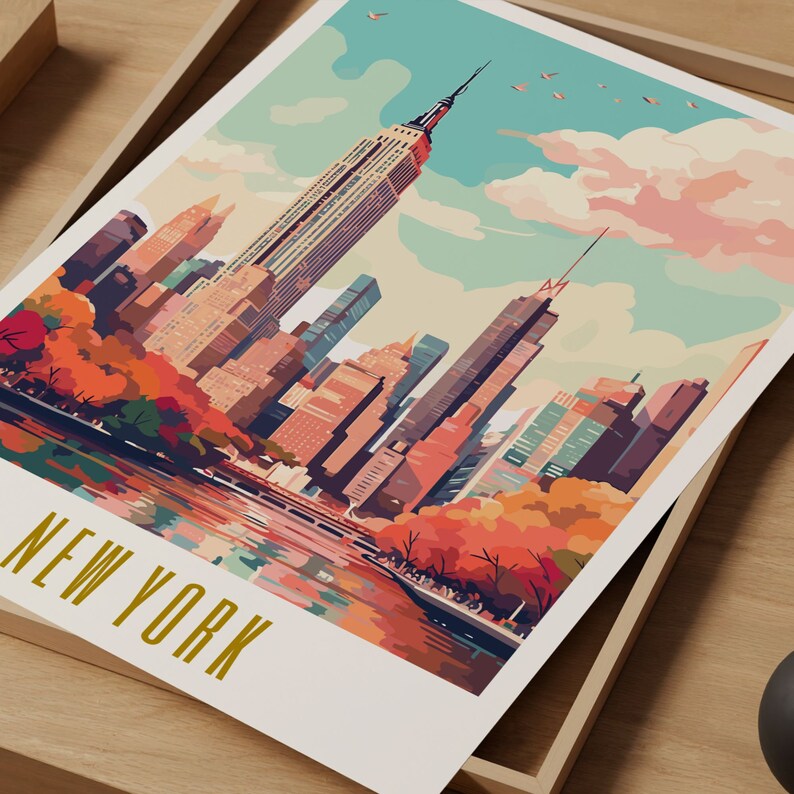 new york poster, new york print, new york skyline nyc poster, new york wall art, manhattan ny, new york art, modern travel poster, retro travel print, city print, cities prints, vibrant wall art, landscape scenery, destination poster, travel art