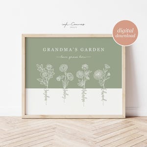 Impresión de flores de nacimiento personalizada, regalo personalizado para mamá, arte de pared imprimible, arte de jardín de la abuela, arte floral del mes de nacimiento familiar, regalo del Día de la Madre