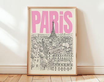 Paris France Art Print | Retro Travel Poster Art | Boho Minimalist Decor | Vintage City Poster | Available as a Digital or Unframed Print