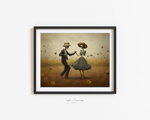 Vintage Halloween Decor Dancing Skeleton Couple Cute Halloween Wall Art Autumn Art Prints Spooky Fall Decor Printable Halloween Decorations