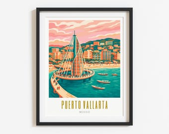 Puerto Vallarta Travel Poster: Choose from 3 Unique Styles | Eclectic City Print | Mexican Decor | Cityscape Wall Art (Digital or Unframed)