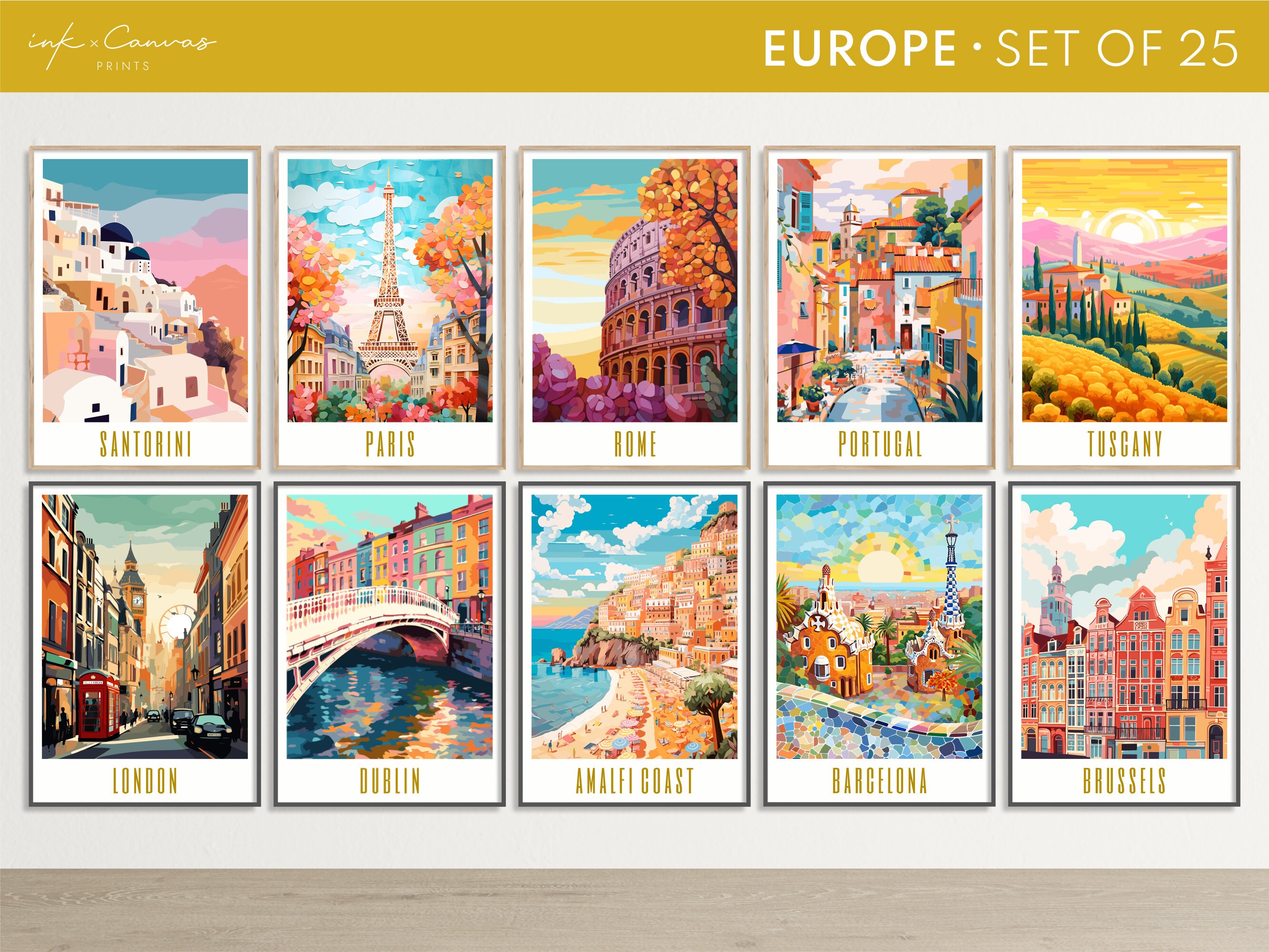 Europe Travel Poster Gallery Set of 25 European Travel Prints Digital ...