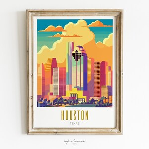houston poster, houston print, houston texas poster, houston wall art, houston art print, houston tx, modern travel poster, retro travel print, city print, cities print, vibrant wall art, landscape and scenery, destination poster, travel art print
