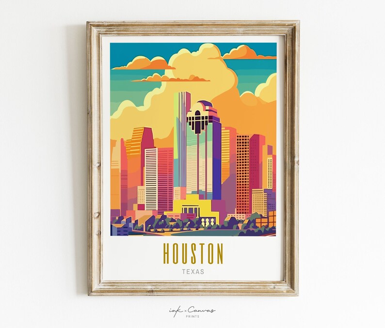 houston poster, houston print, houston texas poster, houston wall art, houston art print, houston tx, modern travel poster, retro travel print, city print, cities print, vibrant wall art, landscape and scenery, destination poster, travel art print