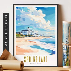 Impression Spring Lake NJ Art mural ville moderne Spring Lake New Jersey affiche voyage souvenir Art affiche sans cadre Art imprimable cadeau de pendaison de crémaillère