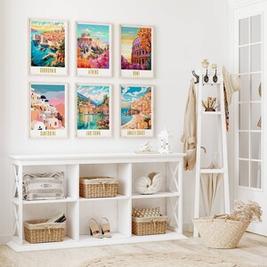 santorini poster, santorini print, santorini travel poster, santorini wall art, santorini greece print, santorini art print, modern travel poster, retro travel print, city print, cities prints, vibrant wall art, landscape and scenery, travel art