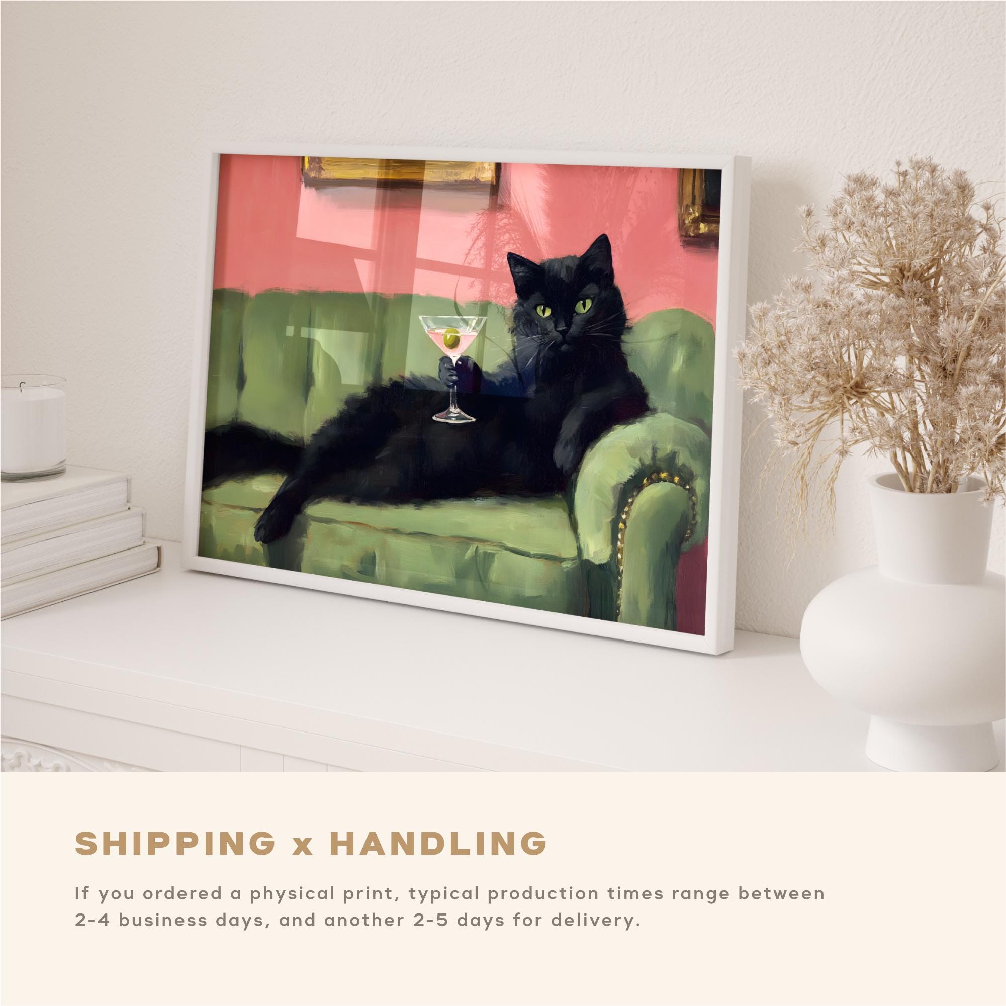 Retro Black Cat Martini Wall Art Bar Cart Decor Cocktail Art Bar Decor Vintage Oil Painting Black Cat Print Eclectic Wall Art Cute Cat Art