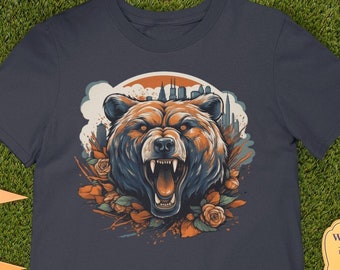 Chicago Football T-Shirt, Bear and Skyline Graphic, Unisex Fit