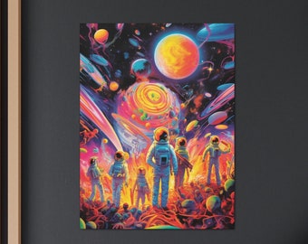 Cosmic Dance Party Canvas Print | Surrealistic Art with Retro-Futuristic Vibes