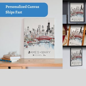 Chicago Skyline Housewarming Gift Custom Canvas Art, Chicago Canvas, Chicago Wall Decor,  Housewarming Gift Chicago, Chicago Gift For Her
