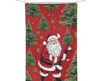 Vintage Christmas Tea towel, Santa Claus decor, Santa, Santa & Trees, Christmas Home Decor, Christmas Kitchen Towels, Christmas Tea Towel