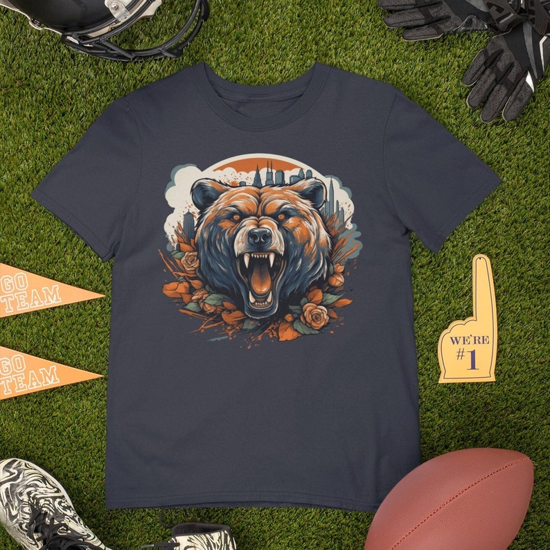 Chicago Football T-Shirt, Bear and Skyline Graphic, Unisex Fit image 1