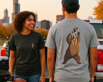 Chicago Football T-Shirt, Catching Bear Graphic, Front and Back Print