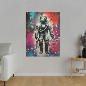 Cosmic Graffiti Astronaut Canvas Print | Banksy-Inspired Space Street Art for Home and Office Decor