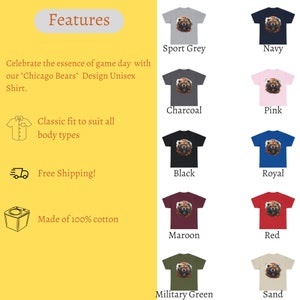 Chicago Football T-Shirt, Bear and Skyline Graphic, Unisex Fit image 5