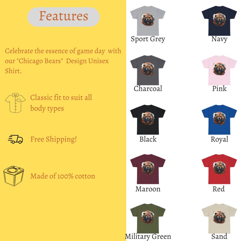 Chicago Football T-Shirt, Bear and Skyline Graphic, Unisex Fit image 5