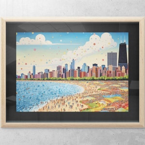 Chicago Wall Decor, Chicago Skyline Art, Chicago Wall Art, Chicago City Painting, Chicago Hancock Tower, Chicago Gift Idea