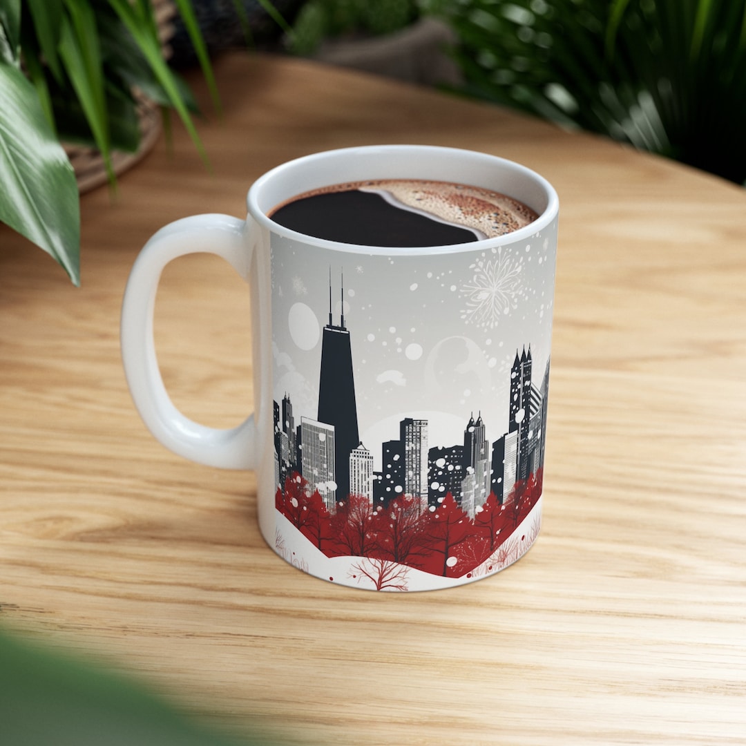 Snowy Chicago Christmas Mug, Chicago Christmas Gift, Chicago Coworker