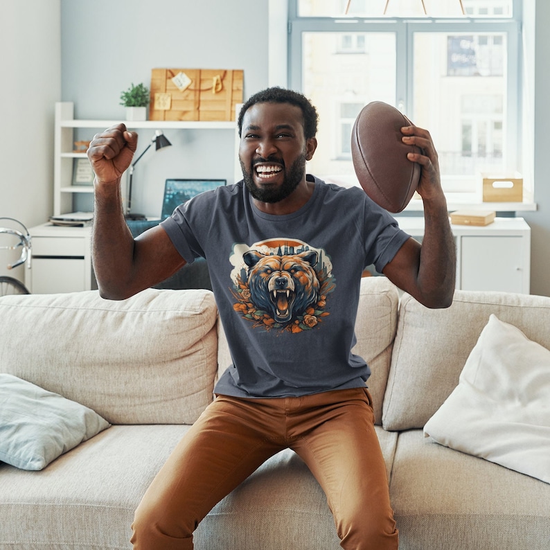 Chicago Football T-Shirt, Bear and Skyline Graphic, Unisex Fit image 10