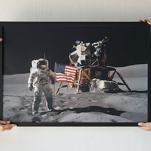 Vintage Moon Landing Poster - 1970s Astronauts on Lunar Surface, Historical NASA Print, Space Print, Astronaut Print, Space Poster