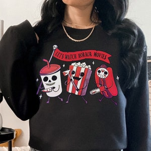 Retro Halloween Sweatshirt, Scary Horror Movies Shirt Crewneck Sweater Costume, Spooky Graphic Tee