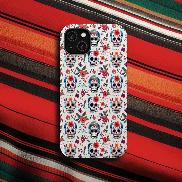 Day of the Dead Sugar Skull Phone Case, Día de los Muertos iPhone 14 13 12 11 Pro XR Case, Calavera Hard Tough Cover, Mexican Folk Art Gift