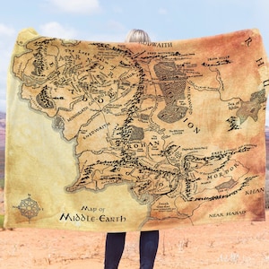 Tolkien Fantasy Map Fleece Minky Blanket, Silmarillion Pillow, Nerdy Gift Home Decor