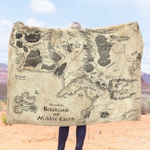 Beleriand Numenor Silmarillion Map Blanket, Tolkien Pillow, Nerdy Gift Fantasy Home Decor