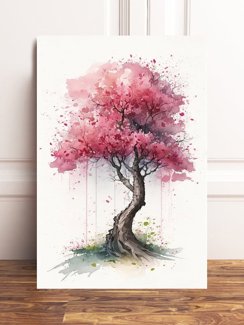 Japanese Pink Sakura Cherry Blossom Bonsai Tree Wall Art Asian Print ...